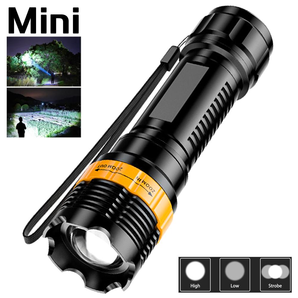 50W Portable Mini LED Flashlight Zoomable LED Torch Long Range Spotlight 3Mode Camping Lantern Outdoor Emergency ABS Floodlight