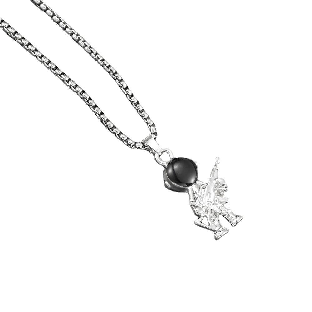 Colier Hip Hop din Oțel Titan Astronaut de Desene Animate Bărbați și Femei Val Lung Păpușă Dansatoare Pandantiv Colier