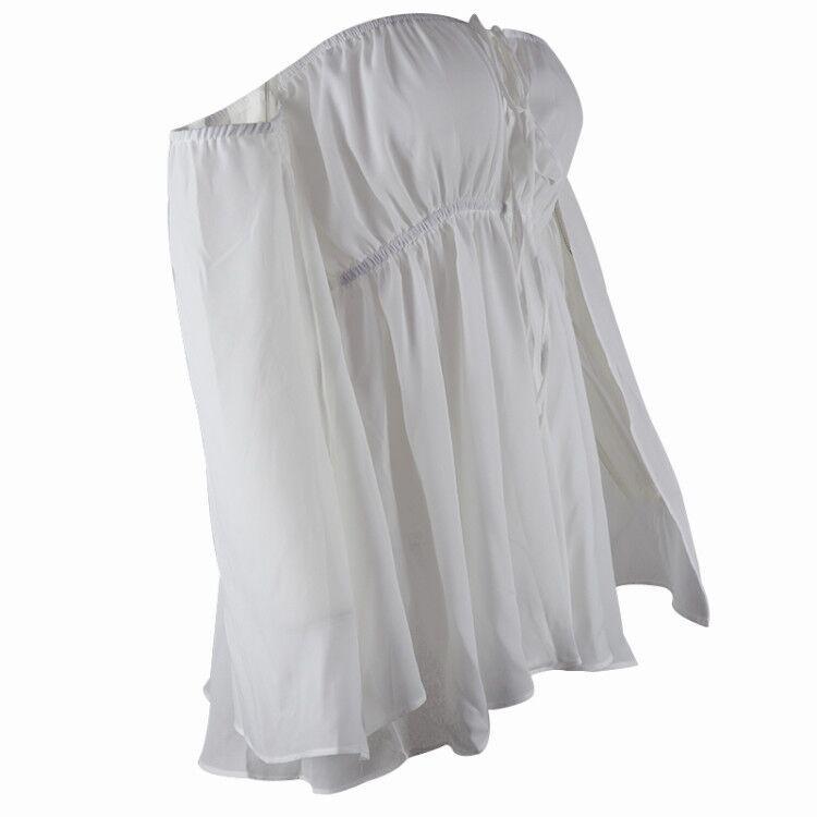 Neues Damen trägerloses rückenfreies Chiffonkleid mit offenem Dekolleté und Ärmeln - Süßer und stilvoller kurzer Rock