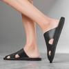 Men Slippers Handmade Simple Flats Brown Leather Sandals Black Summer Roman Sandals Closed Toe Beach Shoes Plus Size