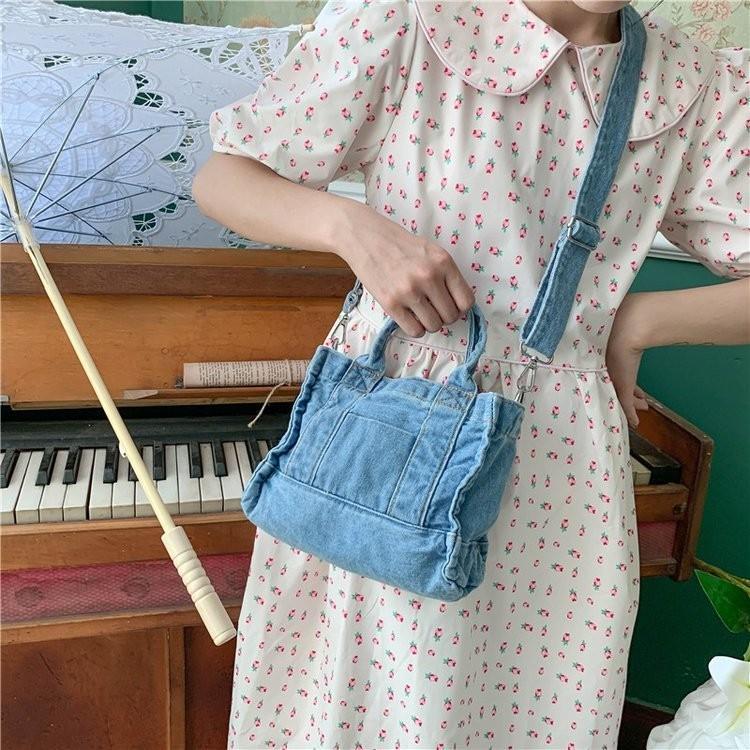 Stilvolle Koreanische Vintage Denim Canvas Tragetasche Für College-Studenten Große Kapazität