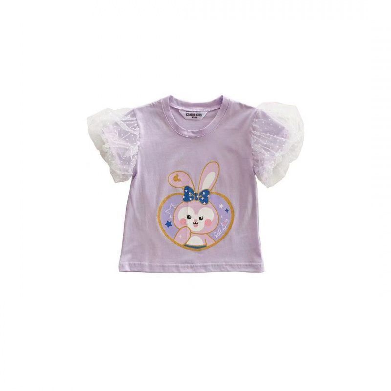 Girls Summer Cartoon Puff Sleeve T Shirt Cute Round Neck Short Sleeve Top