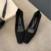 Single shoes 2025 spring women's Korean version suede retro high heels women's high-end sense solid color square head shoes children
