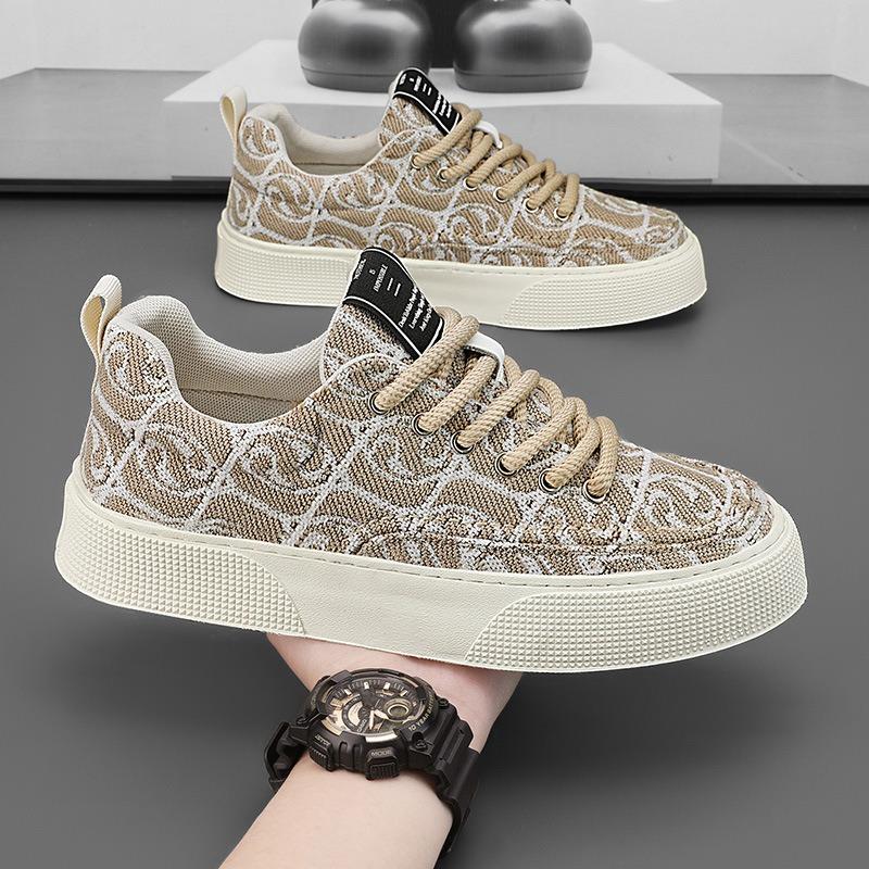 Fashion Men Embroidery Printing Casual Shoes 2025 Summer Lightweight Breathable Men Board Shoes Loafers Man Lace-up Canvas Shoe Sneakers