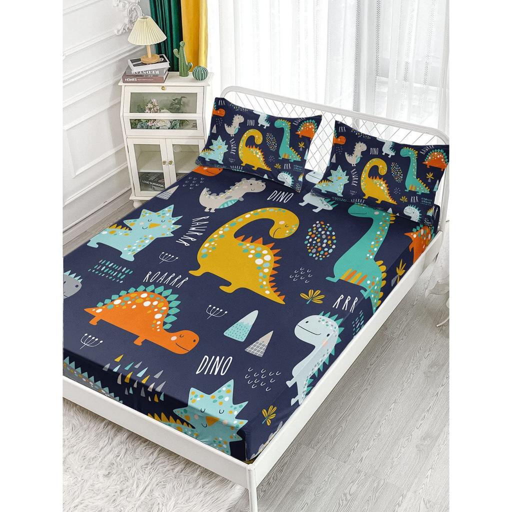 Cartoon Animal Little Dinosaur Pattern Bed Hat Four-Piece Bedding Set Bedroom Dormitory Bedding Decoration