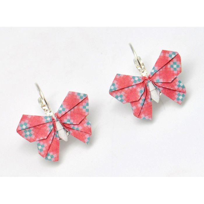 Origami Paper Earrings Pinkish Red Butterfly