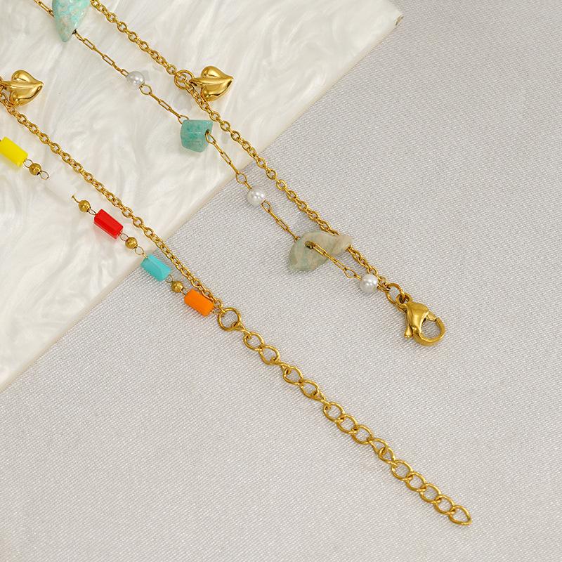 Fashionable Dainty Stainless Steel Bracelet with Colorful Natural Stone and Glass Beads Premium Fashion Bangles
