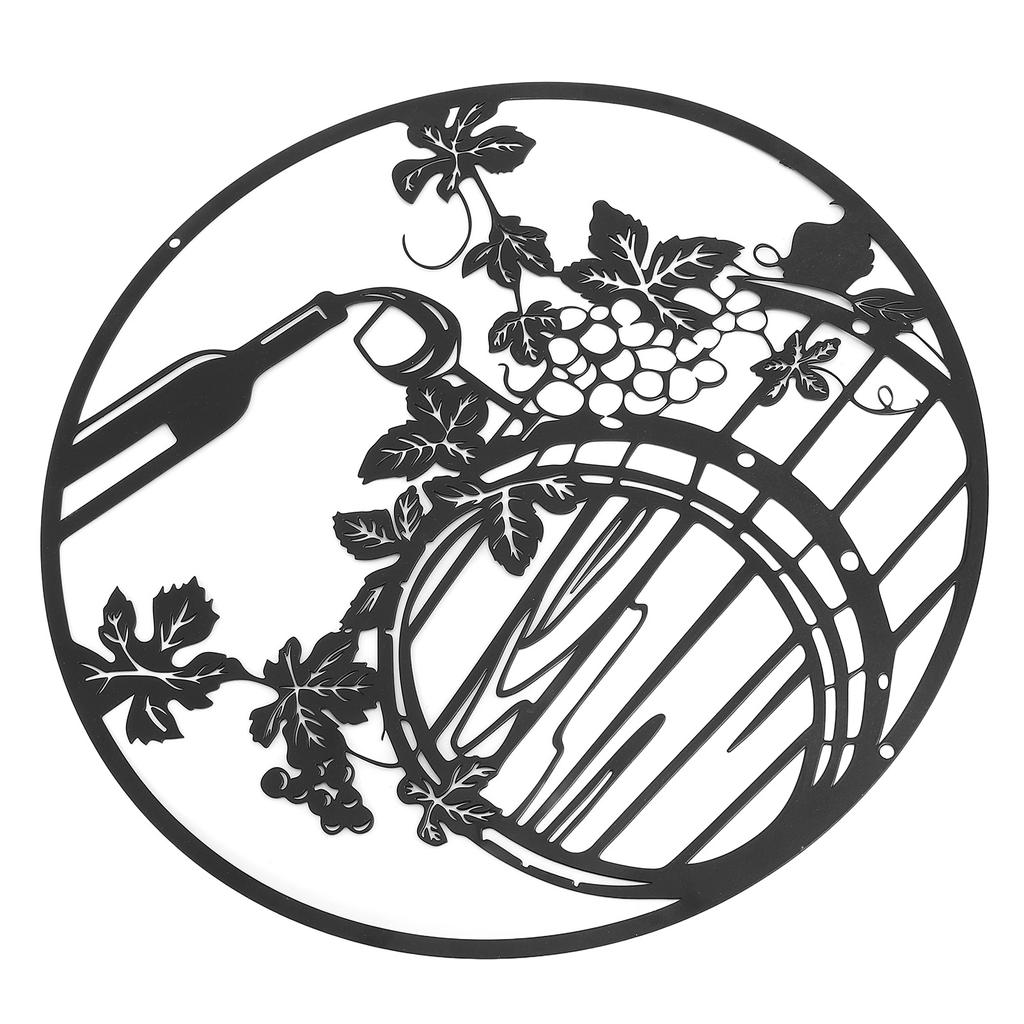 30CM Round Wall Decor Wine Bottle Grape Leaf Sculpture Iron Art Hollow Decoration for Home Bar