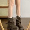 Meillard Women's Brown Retro Round Toe Boots - Short Shaft, Thick Sole, British Style, 2025 Autumn/Winter Collection.