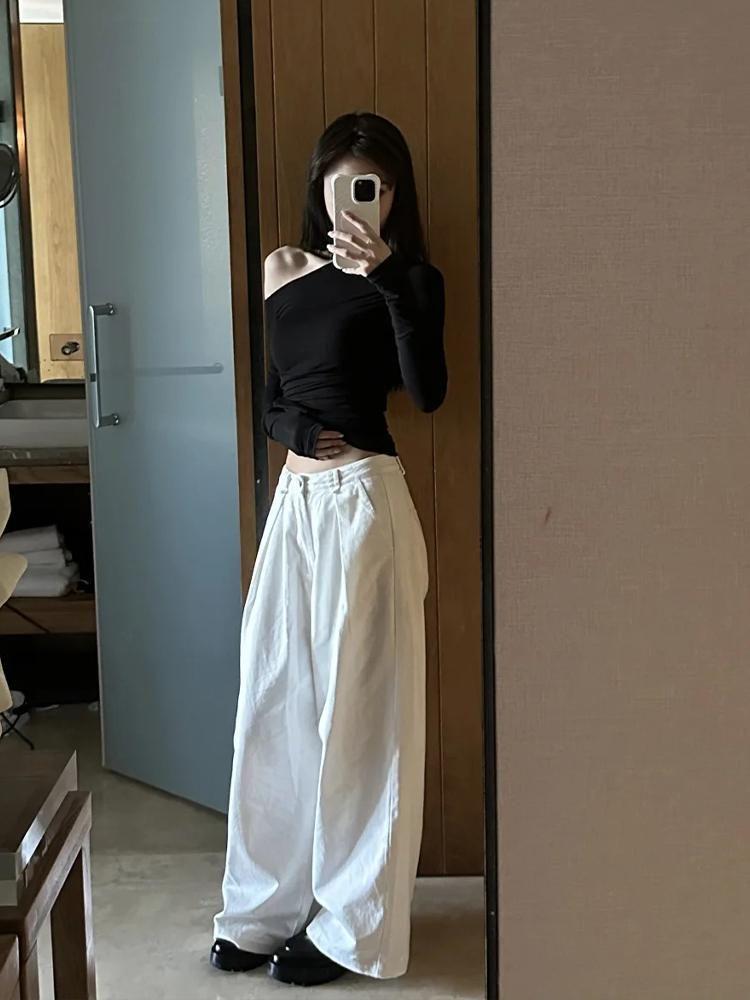 High-Quality Retro French Off-Shoulder Long Sleeve Women's T-Shirt