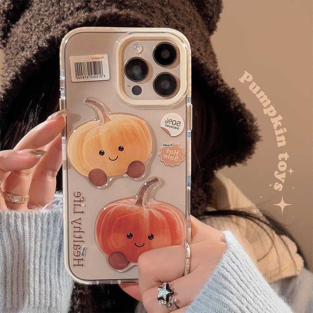 Retro Cartoon Pumpkin IPhone 15 Apple 16 Promax Mobile Phone Case Suitable for 14 Anti Fall 13 Transparent 11 Three Dimensional
