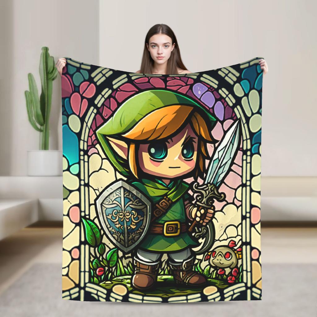 Z-Zeldas Green Hero Stained Glass Link Blankets Fleece Summer Air Conditioning  Multifunction Warm Throw Blanket for Home Quilt