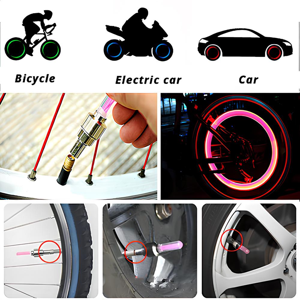 2ks Atmosférické uvítací světlo Nábojová lampa Auto Auto Kolo Moto Kolo Ventil pneumatik Dekorativní krytka ventilu Blesk Paprskové LED Neonová projekce