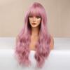 BLONDE UNICORN 24 Inch Pink Long Wavy Curly Hair With Bangs Elegant and Fashionable Synthetic Wig For Ladies