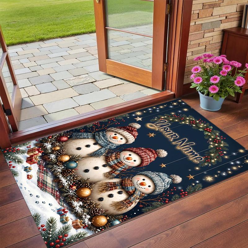 Christmas Custom Name Printed Square Area Rug Soft Non Slip Floor Carpet For Bedroom Holiday Gift