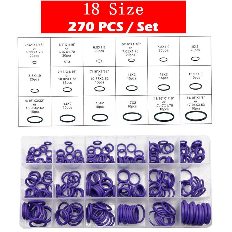 

270 шт., уплотнительные кольца HNBR для кондиционера, инструменты для ремонта автомобиля, резиновые кольца для хладагента для кондиционирования воздуха, автомобильные инструменты, 18 размеров фиолетовый