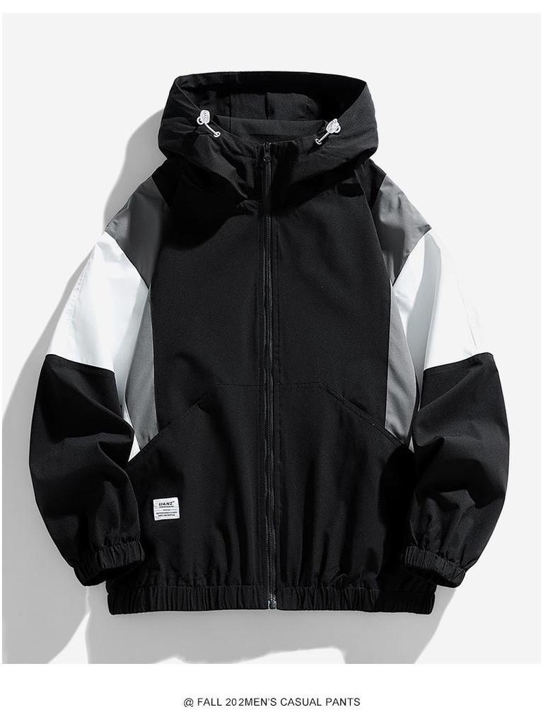 Herren Colorblock Kapuzenjacke - Winddicht, Warm, Lässiger Arbeitskleidungsstil für Frühling & Herbst