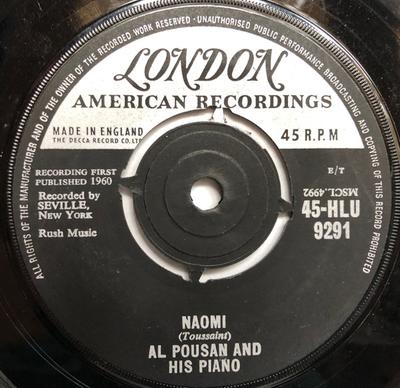 7inch Record ALLEN TOUSSAINT - Naomi / Indinna 45HLU9291 London Records, 1961 UK Pop Used