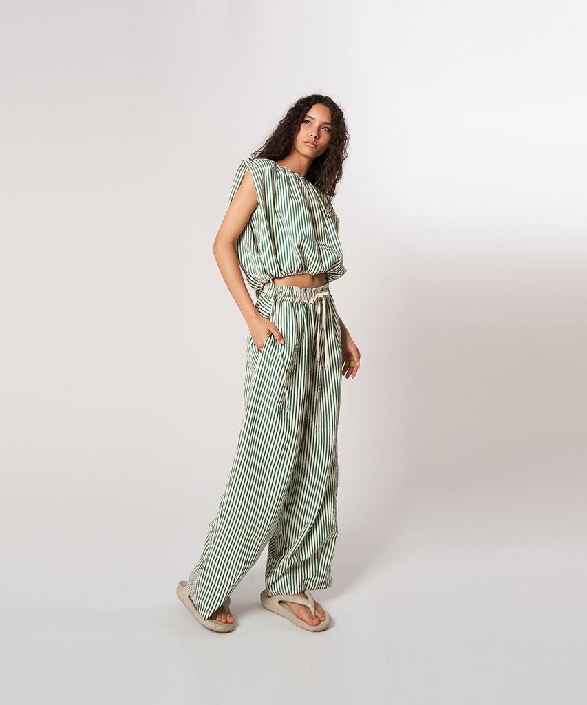 ATHPLATFORM Au61Pt15_Wrinkle Stripe Lounge Pants_Green