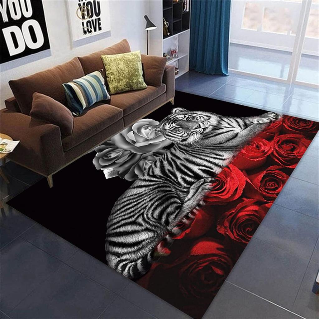 Tiger Animal Area Rug Carpet Wildlife Printed Indoor Floor Mat for Living Room Bedroom Soft Non-Slip Washable Doormat, Play Mat