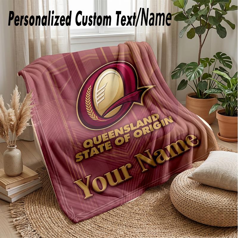 Queensland Maroons Custom Flannel Throw Blanket Print Your Name Text Soft Warm Blanket Holiday Present