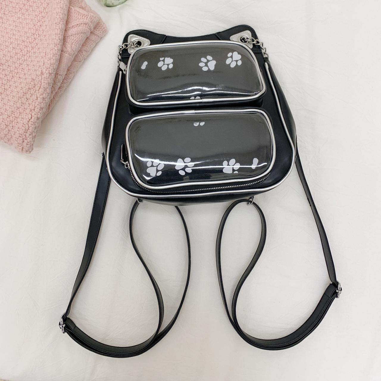 

Japanese Harajuku Y2K Pu Leather Itabag Cartoon Cute Ita Shoulder Bags Female Pin Display Transparent Clear Small Backpack Bag чёрный