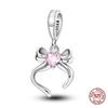 925 Silver Pink Bow Girl Heart Pendant Charms Fits 3mm 925 Original Bracelet Necklace Womens Fine DIY Jewelry Gifts 2025 New in