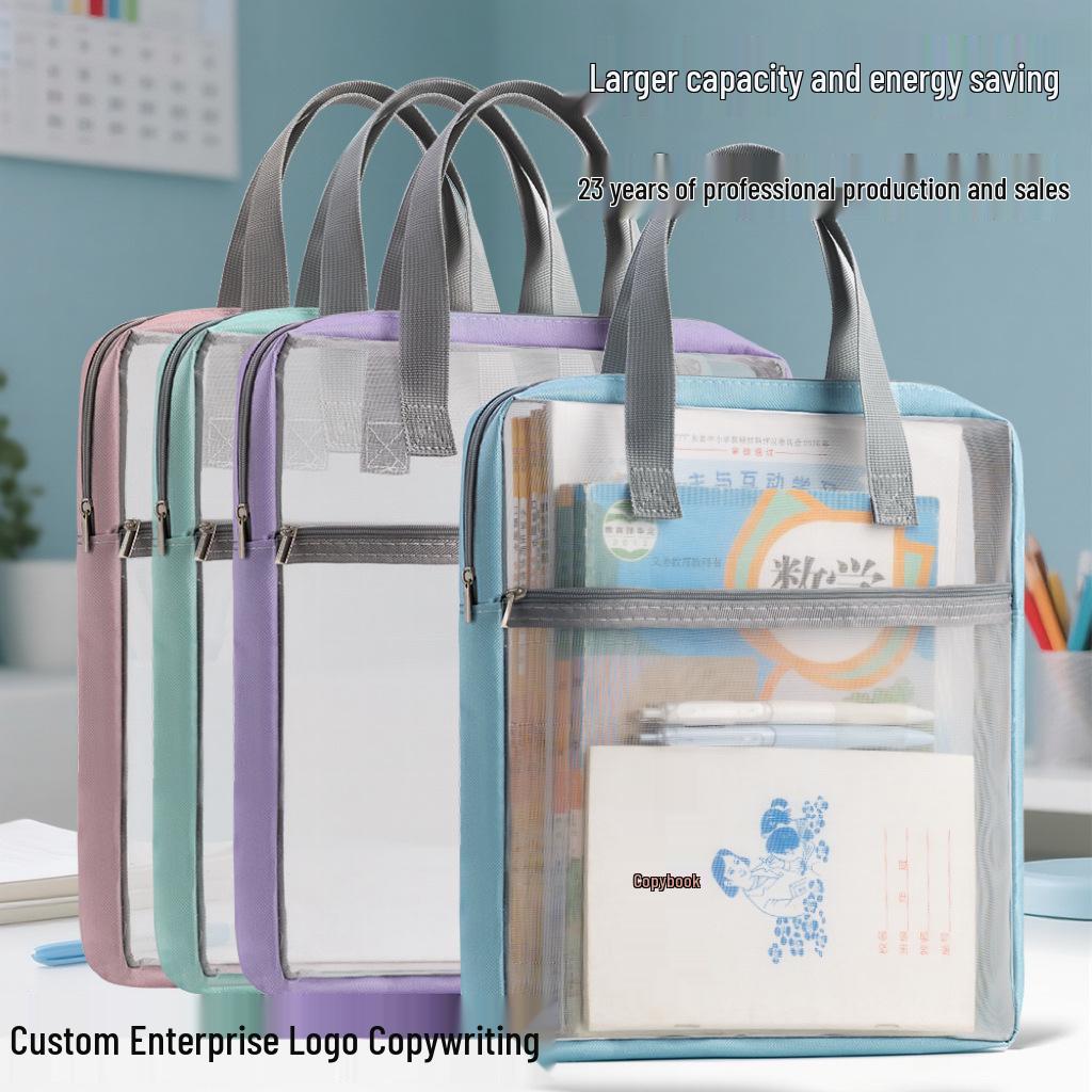 Double Layer Mesh Tote: Large Capacity Transparent A4 Document Bag for Student Textbook Storage