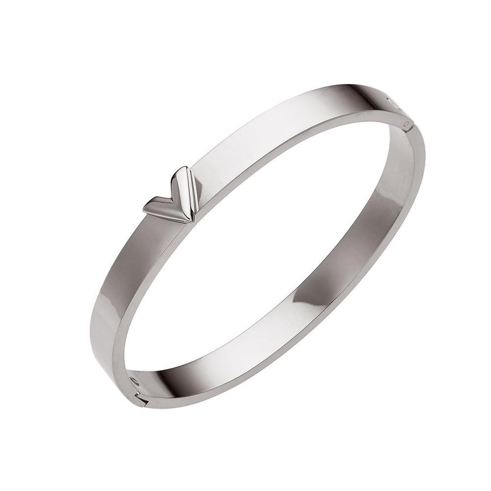 

ZAKOL Новый Модный Дизайн Буквы V Браслет-манжета из нержавеющей стали для женщин и мужчин Гладкий металлический браслет Подарок на день рождения с цирконом