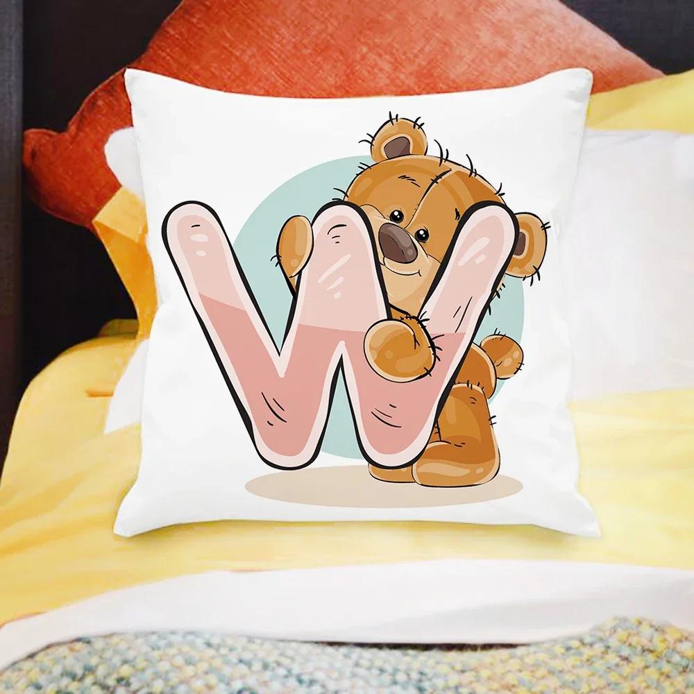 Cartoon Bear Sofa Children's Room Decoration Cute Animal Pillowcase  Letter Printing Cushion Cover