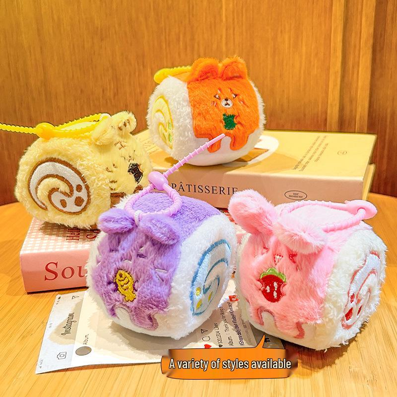 Exquisite Cute Pet Plush Panda & Pink Rabbit Swiss Roll Keychain - Perfect Backpack Gift for Girls & Students
