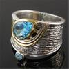 Accessories, Creative Ethnic Style With Blue Rhinestone Zircon Ring, Fashionable Women'S Ring