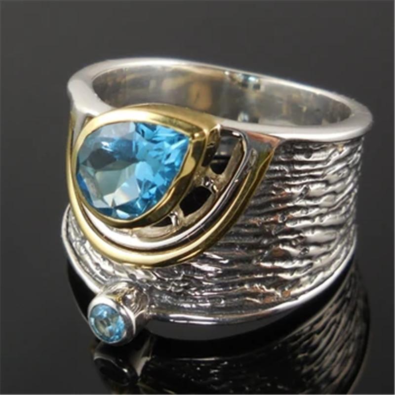 Accessories, Creative Ethnic Style With Blue Rhinestone Zircon Ring, Fashionable Women'S Ring