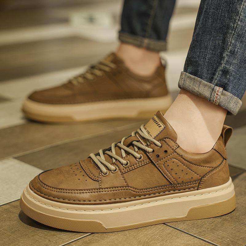 Men's shoes 2025 genuine leather new British style retro tooling leather surface casual shoes men's wear-resistant platform Martin boots men