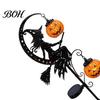 Zářivý Měsíc Halloweenské Dekorace Solární Zahradní Kolík Světlo, Čarodějnice Dýňová Lucerna, Kovové Kolíky pro Podzim IP44 Vodotěsná Venkovní Dekorace Cesta Zahrada