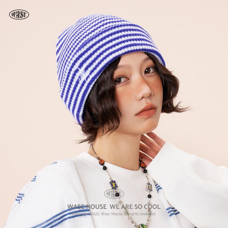 New autumn and winter knitted wool hat thermal hat striped color matching men's and women's winter cold hat striped knitted hat