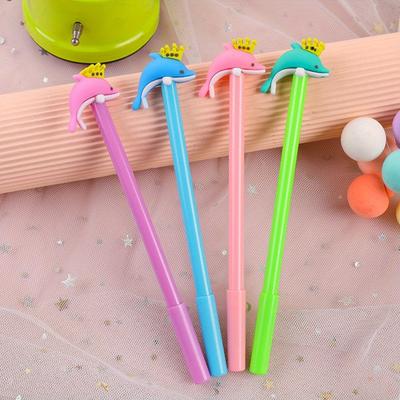 Back To School Season 10pcs 0.5mm Creative Crown Dolphin Shape Neutral Pen, Office Supplies Signing Pen Student Cartoon Style Black Writing Water Pen.