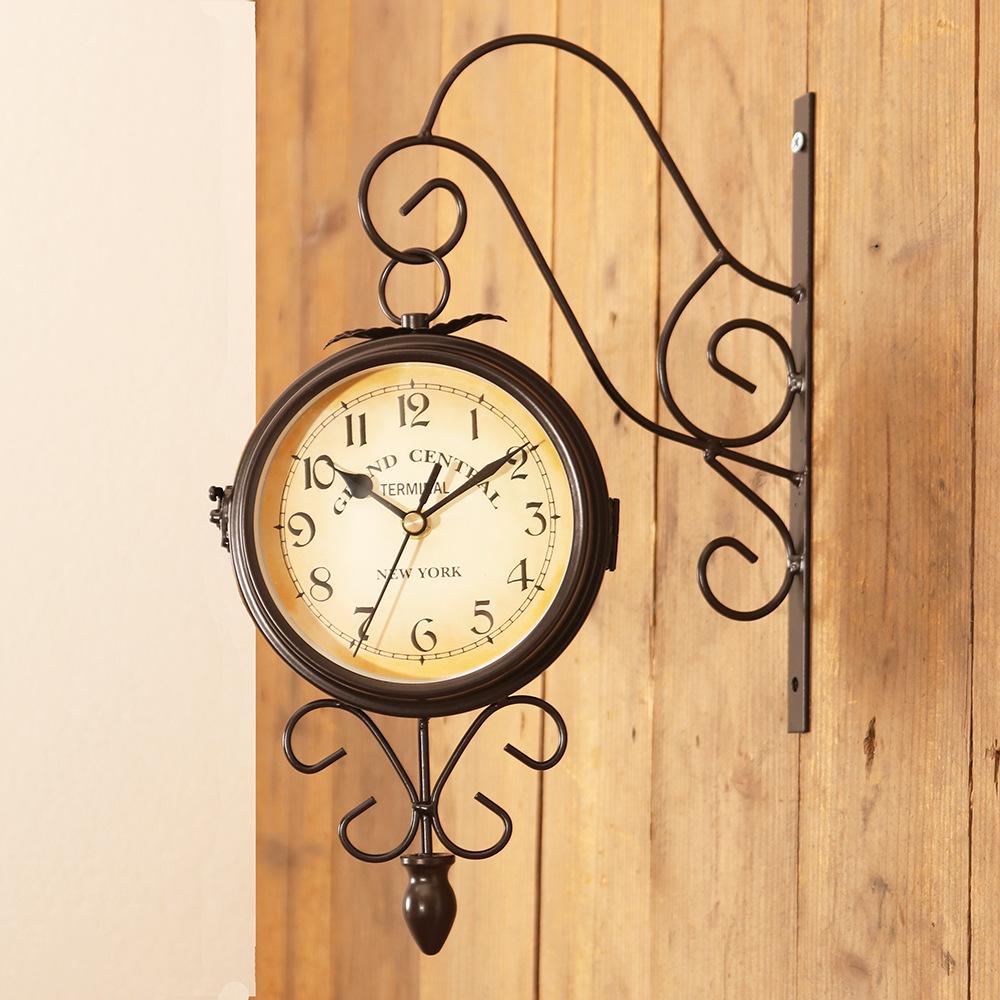 Creative Iron Art Double-Sided Retro Wall Clock for Living Room Decoration