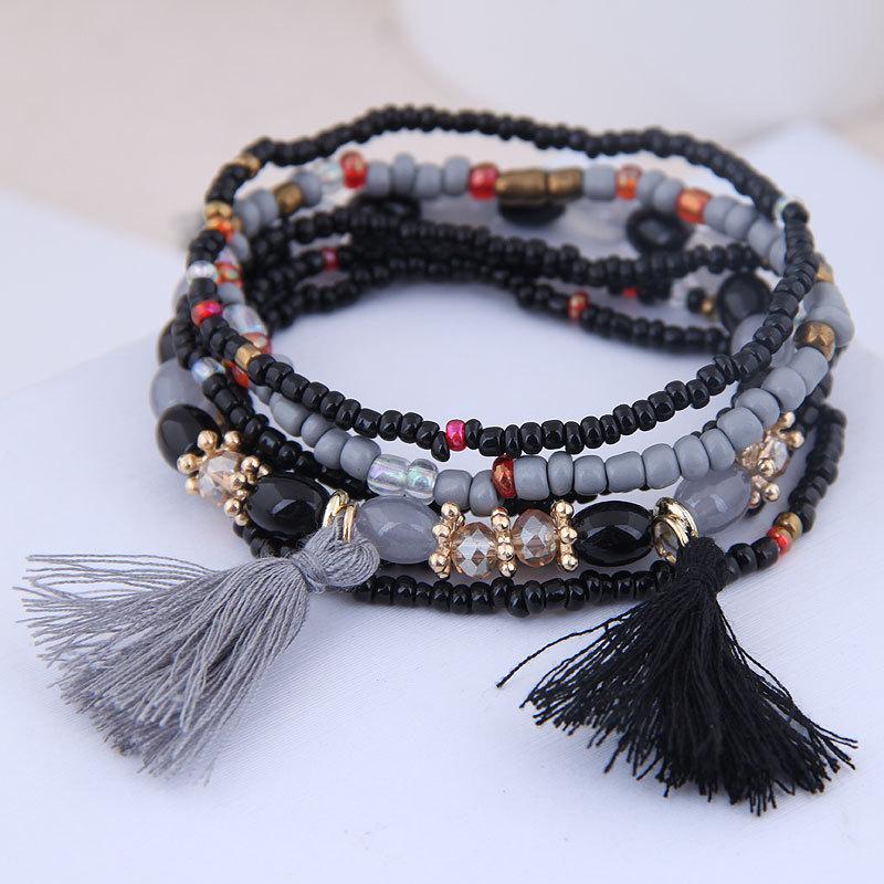1set/pack European And American Fashion National Style Bohemian Style Handmade Wood Bead Combination Multi-Layer Bracelet