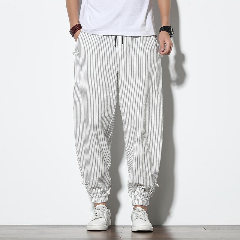 Summer Men Casual Thin Loose Striped Harem Pants Breathable Comfortable Daily Casual Trousers