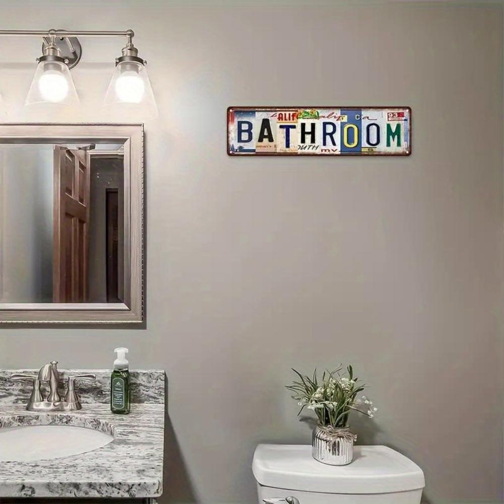 Metalowy znak łazienkowy w stylu vintage - Dekoracja ścienna w stylu vintage, Trwały znak do domu i biura, 16x4 cala