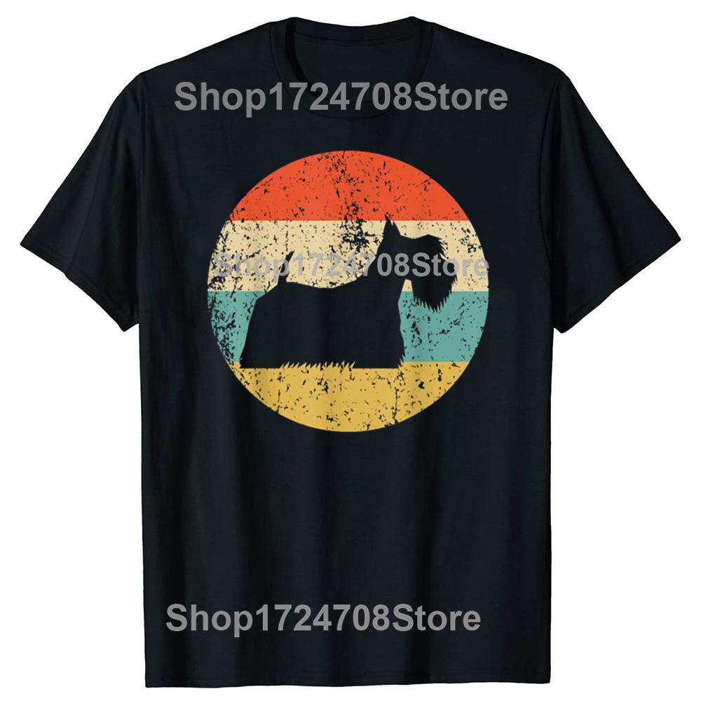 Funny Scottish Terrier Vintage Retro Scottie Dog T-shirts Men Women's Fashion Casual Tshirt 100% Cotton Loose Oversized T Shirt