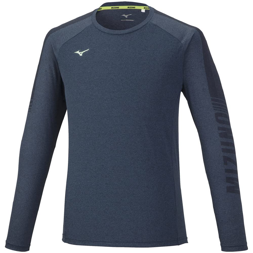Mizuno Long Sleeve Training Sea Navy Size 32MA2045 Men's T-Shirt, Sweat-Wicking, Quick-Drying, Mok, 2XL,