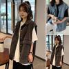 Damen Weste Mantel Übergröße Einfarbig Einreihig Ärmellos Strickjacke Umlegekragen Brusttaschen Knöpfe Jeansjacke