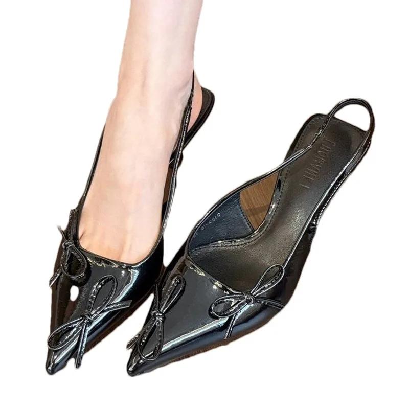 Bow Pointed Toe Women's Sandals Fad Elegant Shallow Mid Heels Shoes Spring Designer Pumps 2025 Trend Dress Sandalias De Mujer