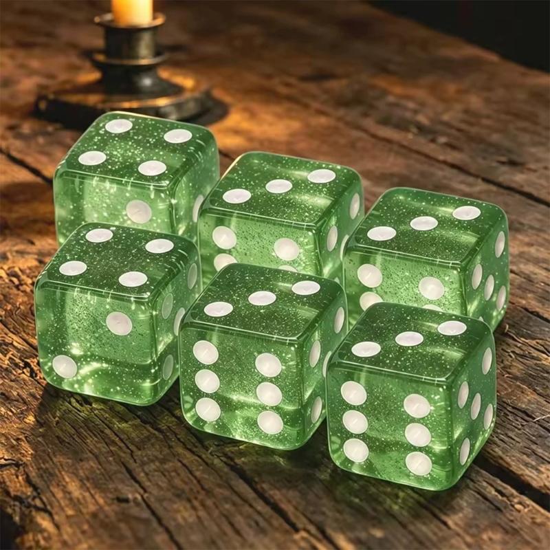 6 Stück 19 mm quadratische Ecke Acryl Würfel, Glitzer Sechsseitige Würfel Set mit weißen Markierungen für Familien-Brettspielgebrauch Täglich
