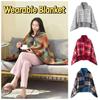 Lazy Plaid Wearable Blanket Fleece-lined Soft Home Shawl Blanket with Button Polyester Casual Office Blanket Winter