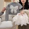 2025 Trendy Summer Baby Girl Gray T-Shirt with 3D Bow & Print
