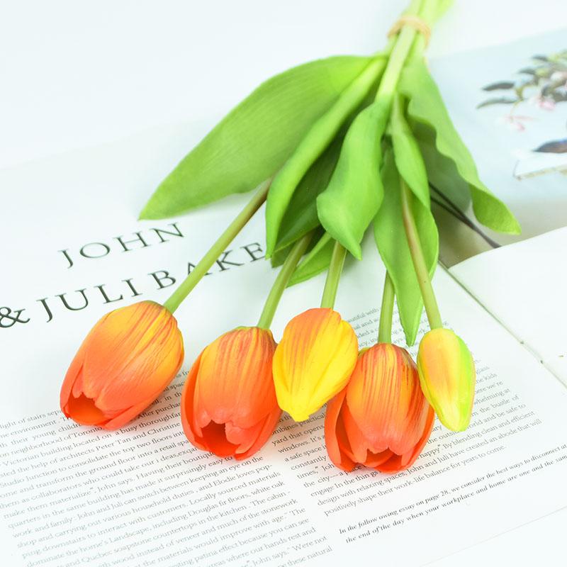 5Pcs/bunch Artificial Tulips Bouquet Real Touch Silicone Fake Flowers for Home Garden Living Room Decoration Wedding Party