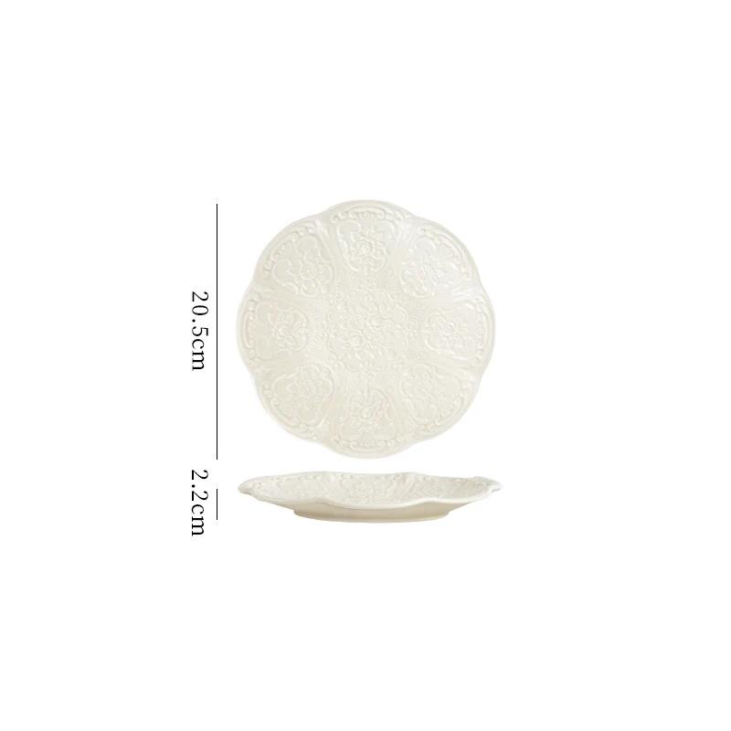 Ceramic Relief Teapot Afternoon Tea Cup Dish Set Household Dessert Plate Snack Plate High Leg Cake Plate Tea Set Household Goods